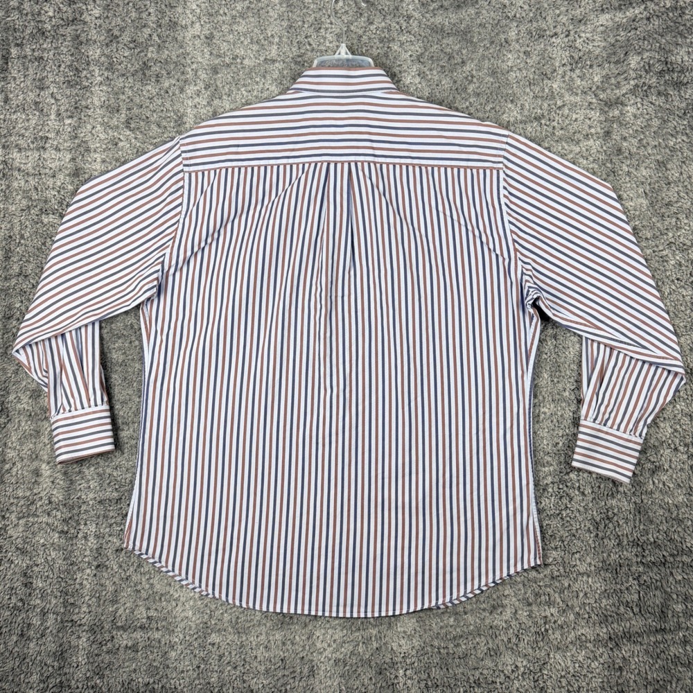 Peter Millar Mens' XL Button Down Shirt Blue Brown Striped Cotton Work Casual - Picture 8 of 11